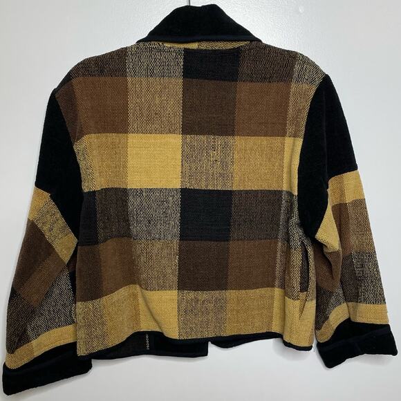 Anu by Natural Checked Cropped Jacket Long Sleeve Single Button‎ Brown Tan L - Picture 2 of 12